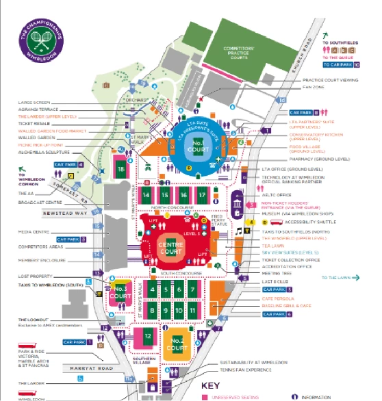 Wimbledon ground map showing all drinking water refill points