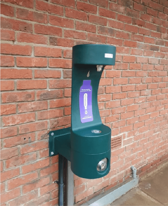 The new green bottle refill station mounted to a wall at Paddington Recreation Ground