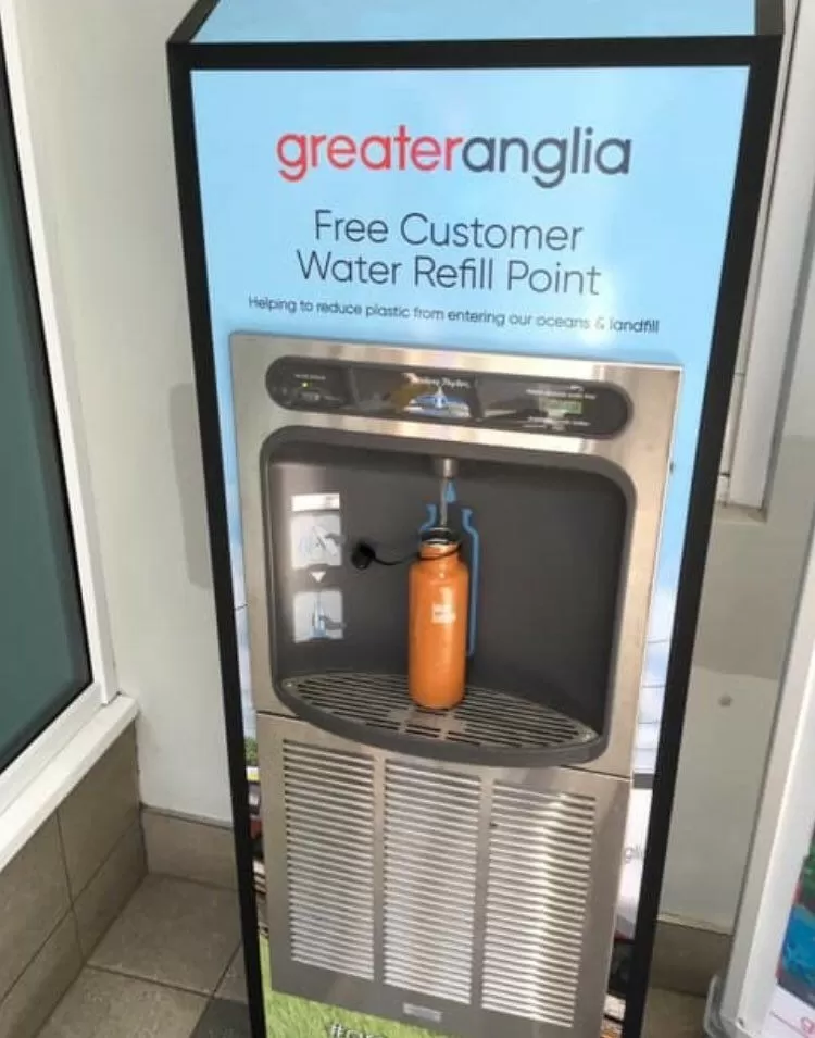 Reusable bottle being refilled at the new drinking fountain.