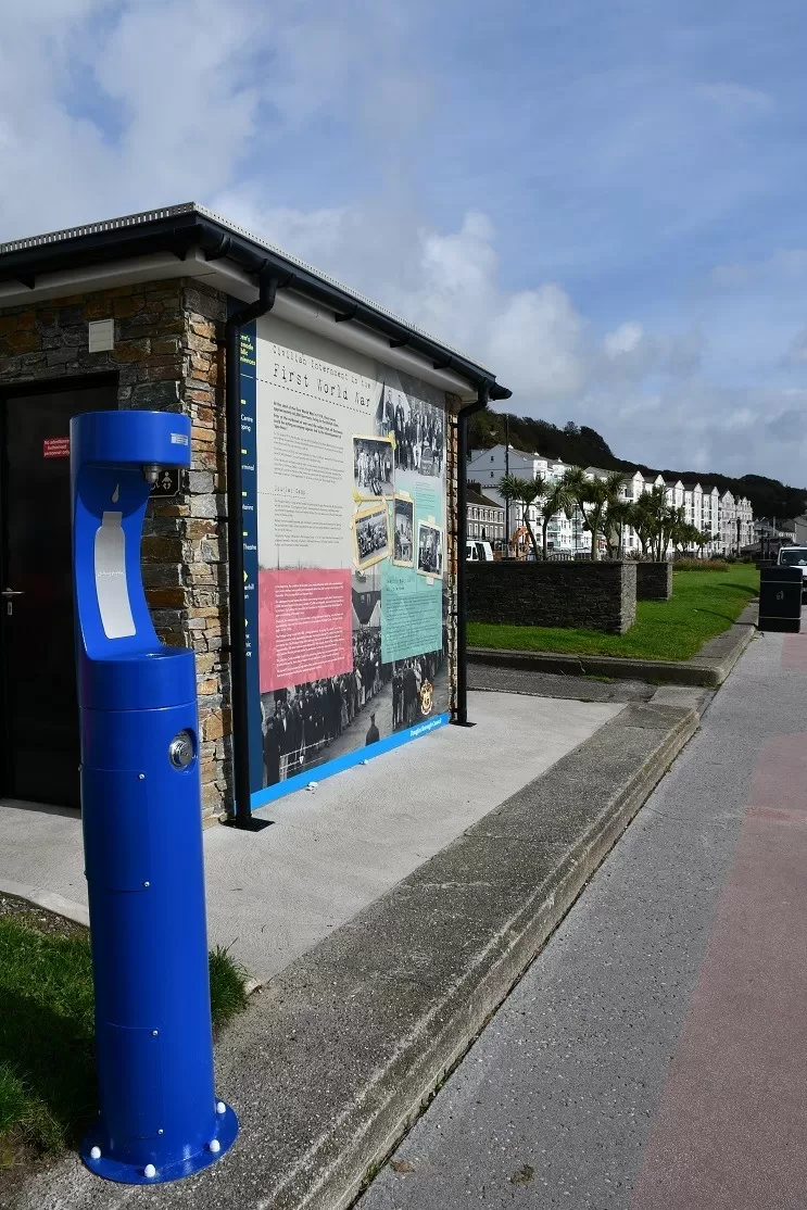 New bottle refill station in blue colour.