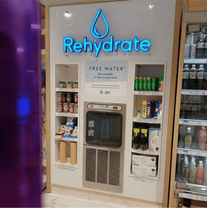Recessed bottle refill station in Boots Meadowhill in Sheffield