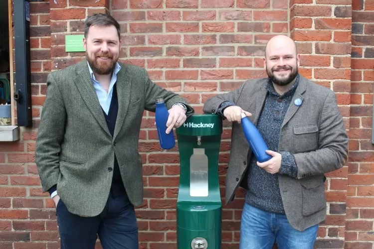 Cllr Jon Burke and Mayor of Hackney, Philip Glanville with the new drinking fountain
