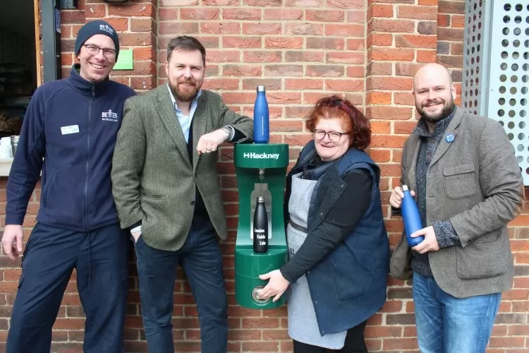 Hackney Council team with the new bottle refill station in Hackney