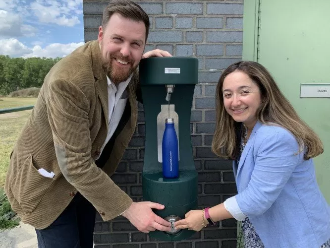 Newly installed green bottle filler in Hackney