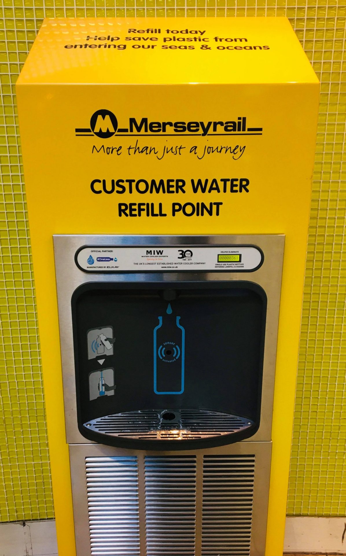 Branded Merseyrail bottle refill station 