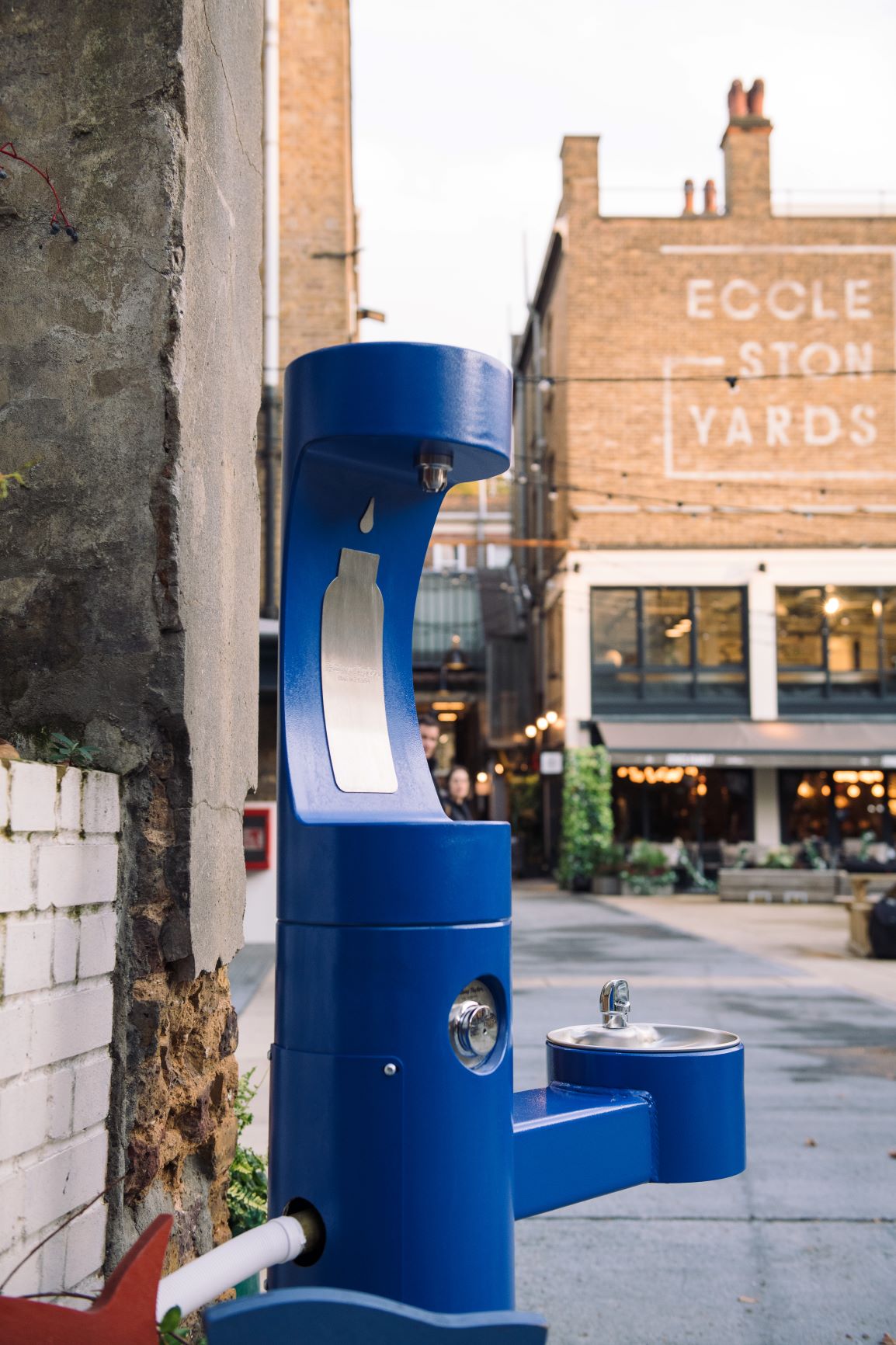 Blue Elkay outdoor drinking fountain