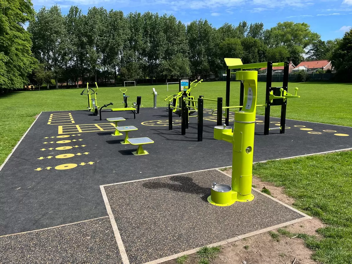 Outdoor gym with bottle filling station